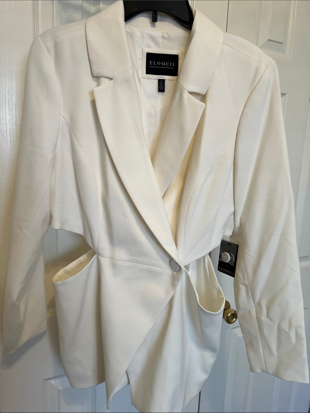 Eloquii White Asymmetrical Single-Button Tailored Blazer